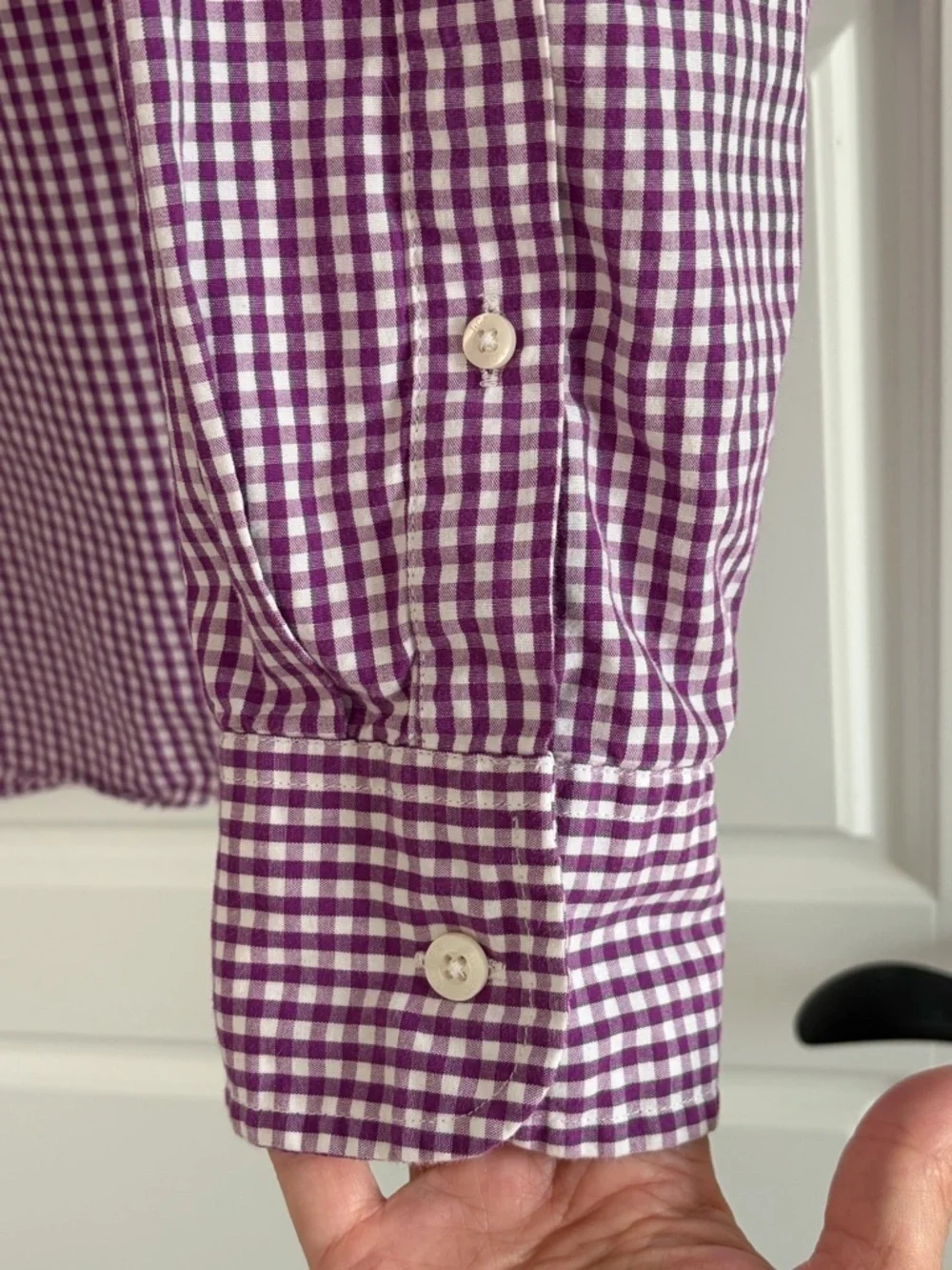 J. Crew Mens Purple White Gingham Checkered Lightweight Button Down Shirt Large